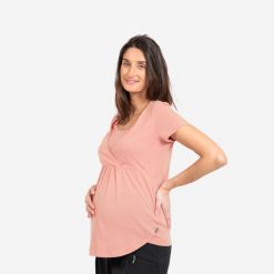 Koszulka turystyczna damska Quechua Maternite. Czerwone bluzki damskie QUECHUA, xl, bez wzorów, z bawełny, sportowe, bez kołnierzyka, moda ciążowa, bez ramiączek. W wyprzedaży za 39.99 zł.