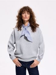 Bluza z chustą - jasnoszary. Szare bluzy damskie Reserved, l, bez wzorów, z bawełny, bez ramiączek, bez kaptura. Za 129.99 zł.