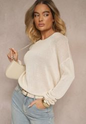 Beżowy Sweter Ażurowy z Wiskozy Sanarela. Brązowe swetry nierozpinane damskie Renee, m, w ażurowe wzory, z jeansu, bez kołnierzyka, bez ramiączek. Za 89.99 zł.