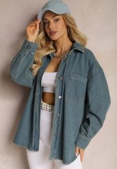 Granatowa Bawełniana Koszula Jeansowa o Klasycznym Fasonie Sigtra. Niebieskie koszule damskie Renee, l, bez wzorów, z bawełny, eleganckie, bez kołnierzyka, bez ramiączek. Za 159.99 zł.