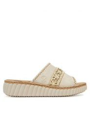 Rieker Klapki CEO-69278-60 Beżowy. Brązowe klapki damskie Rieker, bez wzorów, z materiału, bez obcasa, bez zapięcia. Za 299.99 zł.