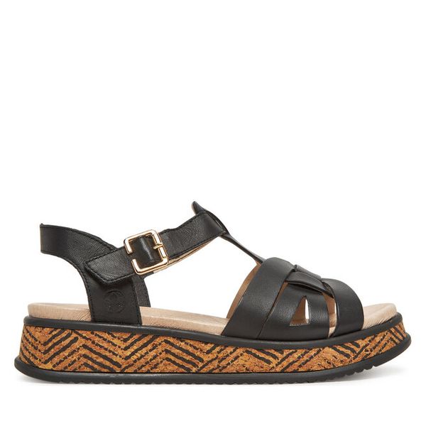 Sandały Rieker. Czarne sandały damskie Rieker, bez wzorów, bez obcasa, na płaskiej podeszwie, bez zapięcia. Za 319.99 zł.