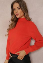 Pomarańczowy Sweter Dzianinowy z Długim Rękawem i Guzikami Kithi. Brązowe swetry nierozpinane damskie Renee, bez wzorów, z dzianiny, casualowe, bez kołnierzyka, bez ramiączek. Za 129.99 zł.