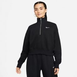 Bluza Kobieta Nike Phoenix HalfZip czarny. Czarne bluzy damskie Nike, l, bez wzorów, z materiału, sportowe, bez ramiączek, z kapturem. Za 340.00 zł.