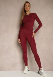 Bordowy Komplet Sportowy Legginsy i Top Typu Longsleeve Dorotia. Czerwone legginsy damskie Renee, s, bez wzorów, długie, trekkingowe. Za 109.99 zł.