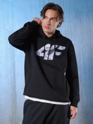 4F Bluza dresowa regular z kapturem męska - czarna M. Czarne bluzy męskie 4F, m, bez wzorów, z dresówki, sportowe, bez ramiączek, z kapturem. Za 199.99 zł.