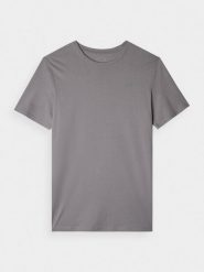 4F T-shirt regular gładki męski - szary S. Szare t-shirty męskie 4F, m, bez wzorów, z bawełny, bez kołnierzyka, bez ramiączek. Za 49.99 zł.
