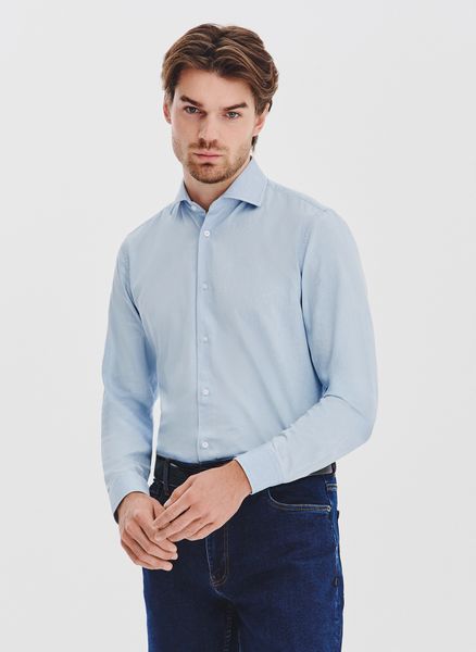 PAKO LORENTE - Jasnoniebieska koszula jeansowa. Koszule męskie Pako Lorente, m, bez wzorów, z bawełny, bez kołnierzyka, bez ramiączek. Za 149.99 zł.