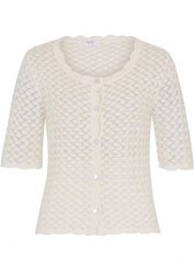 Sweter rozpinany. Białe kardigany damskie bonprix, w ażurowe wzory, bez kołnierzyka. Za 129.99 zł.