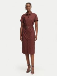 Patrizia Pepe Sukienka koszulowa 2A3067/A9B9-B887 Brązowy ciemny Regular Fit. Brązowe sukienki damskie Patrizia Pepe, bez wzorów, z bawełny, bez kołnierzyka, bez ramiączek, koszulowe. Za 1,389.00 zł.