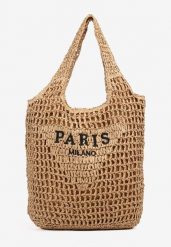 Ciemnobeżowa Torebka Shopper z Plecionką i Napisami Navessa. Brązowe shopperki damskie Born2be, bez wzorów, bez dodatków. Za 119.99 zł.