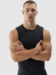 4F Tank top treningowy szybkoschnący męski - czarny L. Czarne koszulki sportowe męskie 4F, l, bez wzorów, z dzianiny, bez ramiączek, na fitness i siłownię. W wyprzedaży za 59.99 zł.