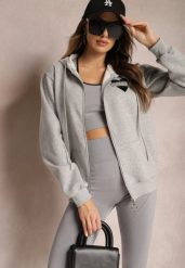 Szara Dzianinowa Bluza na Suwak z Kapturem Heliozze. Szare bluzy damskie Renee, l, bez wzorów, z bawełny, bez ramiączek, z kapturem. Za 99.99 zł.