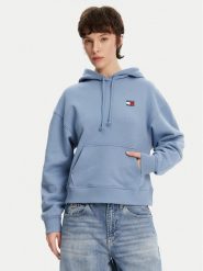 Tommy Jeans Bluza Badge DW0DW19414 Niebieski Boxy Fit. Niebieskie bluzy damskie Tommy Jeans, xxs, bez wzorów, z bawełny, bez ramiączek, bez kaptura. Za 259.99 zł.