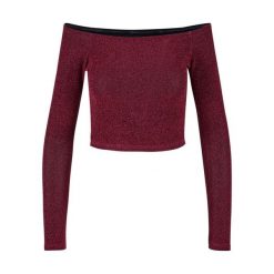 Cekinowy sweter damski z długim rękawem i odkrytymi ramionami Urban Classics. Brązowe swetry nierozpinane damskie Urban Classics, na zimę, bez wzorów, z materiału, bez kołnierzyka, bez ramiączek. Za 149.50 zł.