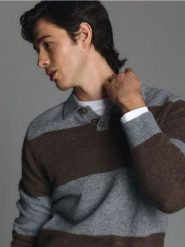 Sweter polo z wełną - wielobarwny. Swetry męskie Reserved, l, bez wzorów, z dzianiny, bez kołnierzyka, bez ramiączek. Za 219.99 zł.