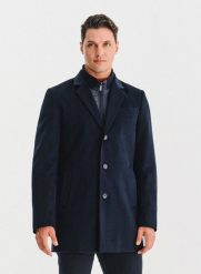 PAKO LORENTE – Granatowy płaszcz męski z wełną. Niebieskie płaszcze męskie Pako Lorente, na jesień, m, bez wzorów, z poliesteru, bez kołnierzyka, bez kaptura. Za 999.99 zł.