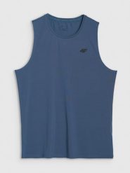 4F Tank top treningowy szybkoschnący męski - granatowy S. Niebieskie koszulki sportowe męskie 4F, m, bez wzorów, z elastanu, bez ramiączek, na fitness i siłownię. Za 69.99 zł.