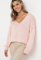 Różowy Sweter z Szerokimi Rękawami Armananis. Czerwone swetry nierozpinane damskie Born2be, bez wzorów, z dzianiny, bez kołnierzyka, bez ramiączek. Za 89.99 zł.