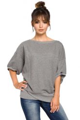 Oversizowa Szara Bluza ze Ściągaczem na Zakładkę. Szare bluzy damskie MOE, l, bez wzorów, z bawełny, bez ramiączek, bez kaptura. Za 193.90 zł.