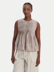 Eleh Bluzka SS260268 Beżowy Regular Fit. Brązowe bluzki damskie Eleh, bez wzorów, z wiskozy, bez kołnierzyka, bez ramiączek. Za 479.99 zł.