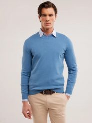 Sweter męski bawełniany niebieski Basilian 401. Niebieskie swetry męskie BIG STAR, l, bez wzorów, z bawełny, klasyczne, bez kołnierzyka, bez ramiączek. W wyprzedaży za 99.99 zł.