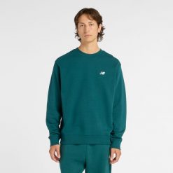 Bluza męska New Balance MT41507AAV – zielona. Zielone bluzy męskie New Balance, m, z aplikacjami, z bawełny, klasyczne, bez ramiączek, bez kaptura. Za 259.99 zł.