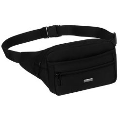 Czarna saszetka męska, jednokomorowa z trzema dodatkowymi kieszeniami - Peterson. Czarne saszetki i nerki męskie Peterson, bez wzorów. Za 69.99 zł.