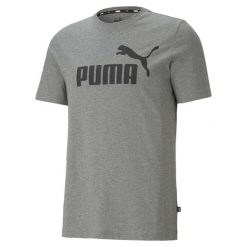 Męska koszulka z logo Essentials PUMA Medium Gray Heather. Szare koszulki sportowe męskie Puma, m, bez wzorów, bez ramiączek, na jogę i pilates. W wyprzedaży za 97.05 zł.