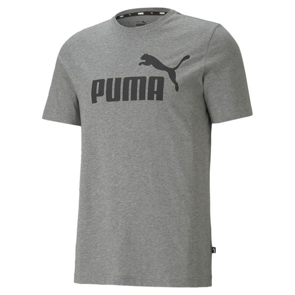 Męska koszulka z logo Essentials PUMA Medium Gray Heather. Szare koszulki sportowe męskie Puma, m, bez wzorów, bez ramiączek, na jogę i pilates. W wyprzedaży za 97.05 zł.