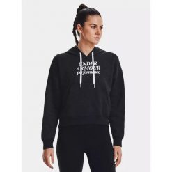 Bluza sportowa damska Under Armour Essential Script z kapturem. Czarne bluzy damskie Under Armour, l, bez wzorów, z dresówki, casualowe, bez ramiączek, z kapturem. Za 159.99 zł.