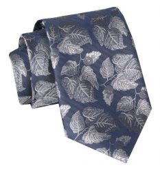 Klasyczny, Szeroki Krawat Męski CHATTIER - Niebieski w Srebrne Kwiaty. Niebieskie krawaty i muchy Chattier, bez wzorów, z tkaniny, eleganckie. Za 49.00 zł.