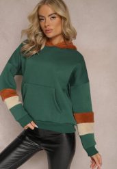 Zielona Bawełniana Bluza z Kapturem i Wstawkami z Polaru Qilin. Zielone bluzy damskie Renee, z aplikacjami, z bawełny, casualowe, bez ramiączek, z kapturem. Za 84.99 zł.