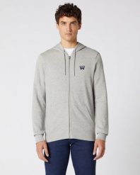 WRANGLER SIGN OFF ZUPTHRU MĘSKA BLUZA MID GREY MELANGE W6B4HAX37 112130688. Szare bluzy męskie Wrangler, m, bez wzorów, z bawełny, z kapturem, trekkingowe. Za 139.99 zł.