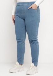 Niebieskie Dopasowane Casulowe Jeansy z Gumką w Pasie Eluneds. Niebieskie jeansy damskie Born2be, bez wzorów, z jeansu, biznesowe. Za 54.99 zł.