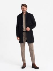 Jednorzędowy długi płaszcz męski w stylu garniturowym – czarny V1 - Rozmiar: L. Czarne płaszcze męskie Ombre Clothing, l, bez wzorów, z materiału, eleganckie, bez kołnierzyka, bez kaptura. W wyprzedaży za 199.99 zł.