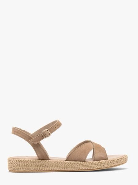 Jasnobrązowe sandały. Brązowe sandały damskie Ryłko, bez wzorów, z materiału, bez obcasa, na płaskiej podeszwie, bez zapięcia. Za 349.99 zł.