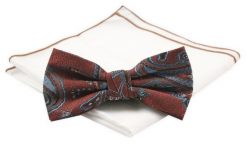 Mucha Męska z Białą Poszetką - Chattier - Kolor Miedziany z Niebieskimi Akcentami. Białe krawaty i muchy Chattier, bez wzorów, z mikrofibry, eleganckie. Za 59.00 zł.