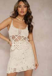 Beżowy Szydełkowy Top Bawełniany w Stylu Boho Ankeria. Brązowe topy damskie Renee, l, z aplikacjami, z bawełny, boho, bez kołnierzyka, bez ramiączek. Za 59.99 zł.