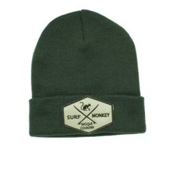 Czapka beanie – haftowane logo / organiczna / rozmiar uniwersalny (zielona). Zielone czapki damskie SURF MONKEY, z aplikacjami, z bawełny. Za 139.95 zł.