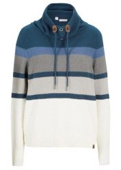 Sweter z kołnierzem kominem, z czystej bawełny. Niebieskie swetry nierozpinane damskie bonprix, bez wzorów, z bawełny, bez kołnierzyka, bez ramiączek. Za 109.99 zł.