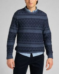 MĘSKI SWETER LEE CREW SEAS KNIT NAVY L83GNW35 112140936. Niebieskie swetry męskie Lee, l, bez wzorów, bez kołnierzyka, bez ramiączek. Za 199.99 zł.