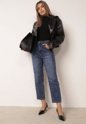 Niebieskie Jeansy o Fasonie Mom Fit 7/8 z Bawełną Kynna. Niebieskie jeansy damskie Born2be, bez wzorów, z bawełny, długie. Za 129.99 zł.