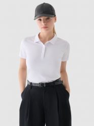 4F Koszulka polo slim damska - biała S. Białe bluzki damskie 4F, s, bez wzorów, z bawełny, klasyczne, bez kołnierzyka, bez ramiączek. Za 89.99 zł.