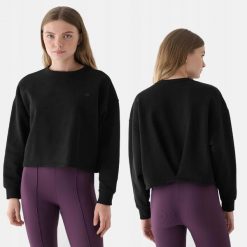 BLUZA DAMSKA 4F BAWEŁNIANA NIEROZPINANA BEZ KAPTURA TSWSF1305 KOLOR CZARNY. Czarne bluzy damskie 4F, l, bez wzorów, z bawełny, klasyczne, bez ramiączek, bez kaptura. Za 58.43 zł.