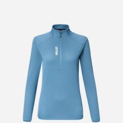 Bluza damska trekkingowa lekka MILLET Parmelan Light Fleece Po W. Niebieskie bluzy damskie Millet, xl, bez wzorów, z materiału, bez ramiączek, bez kaptura. Za 179.00 zł.
