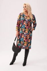 Dresowa sukienka Pop Art w komiksowy print - wyrazista i stylowa PLUS SIZE XXL. Sukienki damskie Moda Size Plus Iwanek, na co dzień, plus size, bez wzorów, z bawełny, eleganckie, bez kołnierzyka, plus size, bez ramiączek, midi, dopasowane. W wyprzedaży za 199.90 zł.
