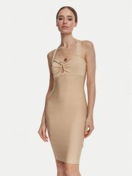 Guess Sukienka koktajlowa W6YK57 Z1044 Beżowy Slim Fit. Brązowe sukienki damskie Guess, xs, z aplikacjami, z wiskozy, wizytowe, bez kołnierzyka, bez ramiączek. Za 654.99 zł.