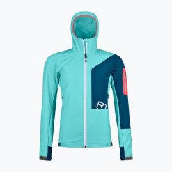 Kurtka softshell damska ORTOVOX Berrino Hooded. Niebieskie kurtki sportowe damskie ORTOVOX, bez wzorów, z softshellu, bez ramiączek, bez kaptura, trekkingowe. Za 999.99 zł.