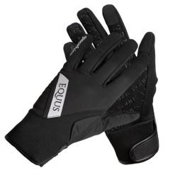 Rękawiczki jeździeckie Softshell. Czarne rękawiczki męskie EQUUS BRAND, na jesień, bez wzorów, z materiału. Za 89.99 zł.